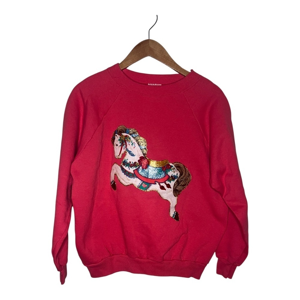 Vintage Pink Carousel Pony Crewneck Retro Medium